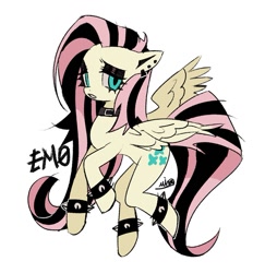 Size: 807x869 | Tagged: safe, artist:hato_mina333, fluttershy, pegasus, pony, g4, collar, emoshy, female, goth, mare, solo, spiked wristband, wristband