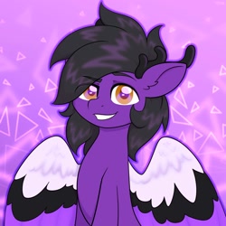 Size: 2000x2000 | Tagged: safe, artist:koapony, oc, oc only, pegasus, pony, antlers, colored wings, eye clipping through hair, eyebrows, eyebrows visible through hair, grin, high res, looking at you, smiling, solo, spread wings, wings
