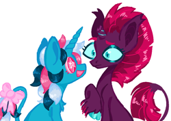 Size: 1000x708 | Tagged: safe, artist:peaceandlove26, fizzlepop berrytwist, fizzy, tempest shadow, pony, twinkle eyed pony, unicorn, g1, g4, duo, meme, simple background, special eyes, white background