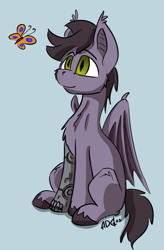 Size: 623x949 | Tagged: safe, artist:agent-diego, oc, oc only, bat pony, butterfly, pony, augmented, male, simple background, solo, stallion