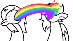 Size: 1920x1080 | Tagged: safe, artist:koapony, oc, oc only, oc:brittneigh ackermane, oc:koa, pegasus, pony, unicorn, asdfmovie2, doodle, open mouth, puking rainbows, vomiting, wat