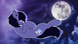 Size: 1920x1080 | Tagged: safe, artist:koapony, oc, oc only, earth pony, pony, ear piercing, earring, jewelry, lip piercing, looking at you, moon, piercing, solo