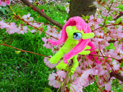 Size: 3541x2655 | Tagged: safe, alternate version, artist:malte279, part of a set, fluttershy, pony, g4, chenille, chenille stems, chenille wire, cherry blossoms, craft, flower, flower blossom, high res, irl, part of a series, photo, pipe cleaner sculpture, pipe cleaners