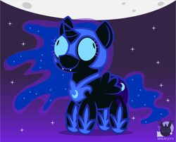 Size: 1460x1177 | Tagged: safe, artist:wheatley r.h., derpibooru exclusive, nightmare moon, alicorn, pony, g4, chibi, fangs, female, gradient background, mare, moon, night, night sky, simple background, sky, solo, stars, vector, watermark