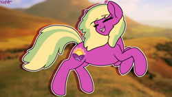 Size: 1920x1080 | Tagged: safe, artist:koapony, oc, oc only, oc:languid warmth, earth pony, pony, eyebrows, eyebrows visible through hair, eyes closed, happy, open mouth, open smile, smiling, solo