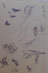 Size: 1716x2602 | Tagged: safe, artist:those kids in the corner, fluttershy, earth pony, pegasus, pony, g4, flying, practice drawing, sketch, traditional art, turned head, wings