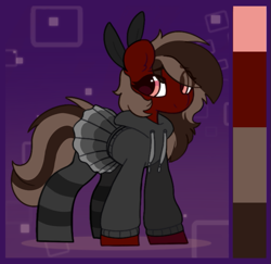 Size: 719x699 | Tagged: safe, artist:flixanoa, oc, oc only, earth pony, pony, clothes, earth pony oc, eye clipping through hair, female, hoodie, mare, reference sheet, skirt, socks, striped socks