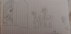 Size: 4032x1920 | Tagged: safe, artist:those kids in the corner, king sombra, princess celestia, spike, twilight sparkle, alicorn, ghost, pony, undead, unicorn, g4, open door, traditional art