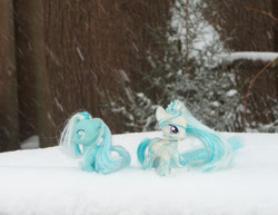 Size: 1024x792 | Tagged: safe, artist:lonewolf3878, oc, oc:snowdrop, pegasus, pony, unicorn, brushable, customized toy, female, foal, irl, photo, snow, toy