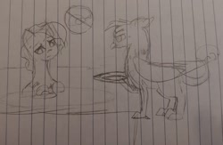 Size: 2576x1680 | Tagged: safe, artist:those kids in the corner, oc, unnamed oc, bird, chicken, earth pony, griffon, pony, annoyed, booth, restaurant, table, thought bubble, traditional art, uneasy, waitress