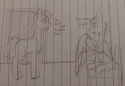 Size: 2408x1658 | Tagged: safe, artist:those kids in the corner, earth pony, pegasus, pony, burton guster, chair, ponified, shawn spencer, traditional art