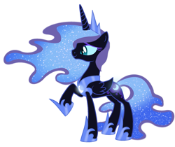 Size: 1855x1555 | Tagged: safe, artist:harmonicdreemur1308, nightmare moon, alicorn, pony, g4, base used, concave belly, ethereal mane, female, hoof shoes, jewelry, mare, peytral, raised hoof, simple background, slender, solo, starry mane, thin, tiara, white background