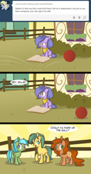 Size: 1152x2198 | Tagged: safe, artist:lolepopenon, oc, oc:billie, earth pony, pony, ask billie the kid, ask, ball, comic