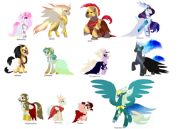 Size: 3008x2188 | Tagged: safe, artist:harmonicdreemur1308, classical hippogriff, earth pony, hippogriff, pony, unicorn, armor, base used, clothes, female, greek mythology, high res, male, mane of fire, mare, ponified, stallion