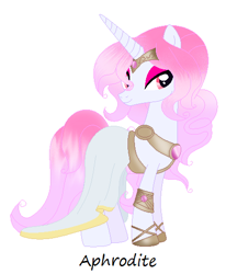 Size: 444x540 | Tagged: safe, artist:harmonicdreemur1308, pony, unicorn, aphrodite, female, greek mythology, mare, ponified, simple background, smiling, solo, white background