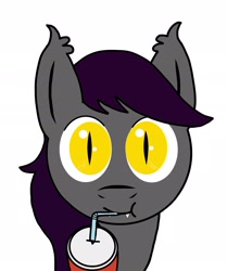 Size: 1595x1911 | Tagged: safe, artist:lostbrony, oc, oc only, oc:specter, bat pony, pony, bat pony oc, bat wings, bust, cup, drinking, drinking straw, fangs, male, portrait, simple background, stallion, wings