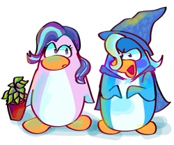 Size: 1277x1065 | Tagged: safe, artist:silv__silv, phyllis, starlight glimmer, trixie, bird, penguin, g4, club penguin, duo, duo female, female, plant, simple background, species swap, white background