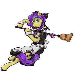 Size: 3500x3500 | Tagged: safe, artist:ghouleh, oc, oc only, earth pony, pony, apron, braid, braided ponytail, broom, clothes, crossdressing, ear fluff, high res, maid, male, ponytail, ribbon, simple background, solo, sparkly eyes, stallion, transparent background, wingding eyes