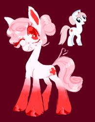 Size: 1280x1644 | Tagged: safe, artist:webkinzworldz, nurse redheart, earth pony, pony, g4, heart, heart eyes, red background, redesign, simple background, solo, wingding eyes