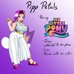 Size: 1080x1080 | Tagged: safe, artist:jackudoggy, pipp petals, human, g5, my little pony: a new generation, big breasts, breasts, busty pipp petals, cellphone, chubby, clothes, gradient background, greek clothes, headcanon, humanized, pale skin, phone, solo