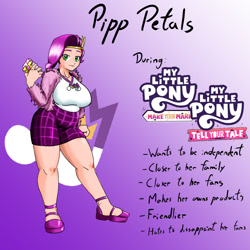 Size: 1080x1080 | Tagged: safe, artist:jackudoggy, pipp petals, human, g5, my little pony: make your mark, my little pony: tell your tale, big breasts, breasts, busty pipp petals, cellphone, chubby, clothes, generation leap, gradient background, headcanon, humanized, pale skin, phone, pipp is chubby, skirt, solo