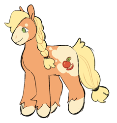 Size: 606x637 | Tagged: safe, artist:peachybats, applejack, earth pony, pony, g4, g5, applejack (g5 concept leak), female, g5 concept leaks, hair braid, mare, redesign, simple background, smiling, solo, tail, unshorn fetlocks, white background