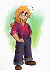 Size: 1961x2784 | Tagged: safe, artist:punkittdev, big macintosh, human, g4, emanata, female, freckles, humanized, light skin, smiling, solo, trans big macintosh, trans female, transgender