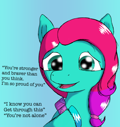 Size: 1700x1800 | Tagged: safe, alternate version, artist:php176, derpibooru exclusive, jazz hooves, earth pony, pony, g5, cute, dialogue, female, fixed, gradient background, hoof on chest, jazzibetes, looking at you, mare, open mouth, positive message, positive ponies, sash, shading, solo, talking, talking to viewer, text, vent art, wingding eyes