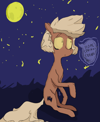 Size: 3475x4210 | Tagged: safe, artist:theraven106, oc, oc only, oc:forty winks, earth pony, pony, dialogue, moon, night, ribs, sitting, skinny, solo, stars, thin