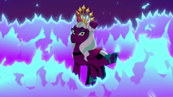 Size: 3300x1853 | Tagged: safe, screencap, opaline arcana, alicorn, pony, g5, my little pony: tell your tale, opaline alone, spoiler:g5, spoiler:my little pony: tell your tale, spoiler:tyts01e50, :o, crown, eyeshadow, female, fire, hoof heart, jewelry, looking at you, makeup, mare, opaline (song), open mouth, regalia, singing, solo, underhoof