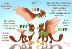 Size: 3123x2111 | Tagged: safe, artist:kleowolfy, oc, oc only, oc:pavlos, griffon, bandage, broken bone, broken wing, cast, chest fluff, claws, colored wings, eared griffon, folded wings, gradient background, griffon oc, high res, injured, one wing out, reference sheet, sling, solo, wings