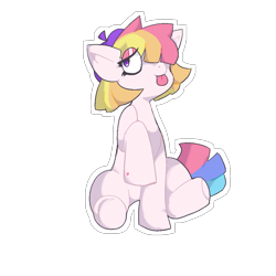 Size: 1080x1080 | Tagged: dead source, safe, artist:socklout, toola-roola, earth pony, pony, g3, simple background, sitting, solo, tongue out, transparent background