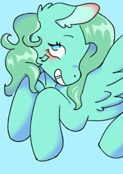 Size: 2480x3508 | Tagged: safe, artist:socklout, medley, pegasus, pony, g1, blue background, cute, cyan background, female, high res, mare, medleybetes, simple background, smiling, solo
