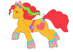 Size: 3508x2480 | Tagged: safe, artist:socklout, jazzie, earth pony, pony, g1, female, high res, mare, raised hoof, roller skates, simple background, skates, solo, transparent background