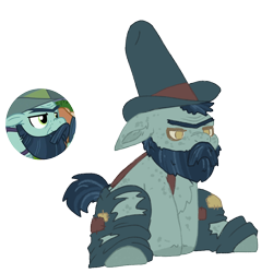 Size: 1000x1000 | Tagged: safe, artist:kazmuun, big daddy mccolt, earth pony, pony, series:kazmuun's drawing every pony, g4, :c, >:c, alternate design, beard, chest fluff, clothes, colored eyelashes, ear freckles, facial hair, floppy ears, freckles, frown, hat, leg freckles, male, mccolt family, monobrow, moustache, pants, quadrupedal, redesign, screencap reference, simple background, sitting, solo, stallion, suspenders, transparent background, yellow eyelashes