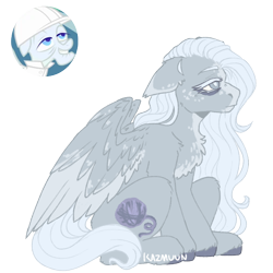 Size: 1000x1000 | Tagged: safe, artist:kazmuun, foggy fleece, pegasus, pony, series:kazmuun's drawing every pony, g4, alternate design, blaze (coat marking), chest fluff, coat markings, colored eartips, colored eyelashes, colored hooves, colored pupils, colored wings, colored wingtips, ears back, facial markings, female, freckles, gray eyes, hooves, mare, pale belly, partially open wings, quadrupedal, redesign, shoulder fluff, simple background, sitting, solo, transparent background, white eyelashes, white pupils, wings, younger, younger foggy fleece