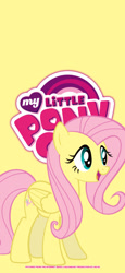 Size: 1125x2436 | Tagged: safe, artist:g195, fluttershy, pegasus, pony, g4, my little pony logo, simple background, solo, wallpaper, yellow background