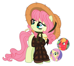 Size: 1961x1743 | Tagged: safe, artist:interstellar-quartz, big macintosh, fluttershy, oc, earth pony, pony, g4, base used, clothes, earth pony oc, female, freckles, hat, jewelry, lidded eyes, looking up, male, mare, necklace, offspring, parent:big macintosh, parent:fluttershy, parents:fluttermac, plaid shirt, screencap reference, ship:fluttermac, shipping, shirt, simple background, smiling, straight, straw hat, straw in mouth, transparent background, turned head