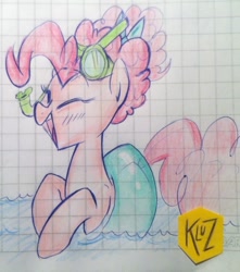 Size: 659x747 | Tagged: safe, artist:kluzart, pinkie pie, earth pony, pony, g4, graph paper, inner tube, pool toy, snorkel, solo, traditional art, wearing inflatable