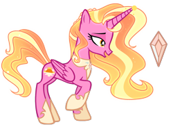 Size: 2563x1879 | Tagged: safe, artist:harmonyvitality-yt, luster dawn, alicorn, pony, g4, alicornified, base used, concave belly, ethereal mane, ethereal tail, eyelashes, female, folded wings, hoof shoes, jewelry, lidded eyes, long mane, lustercorn, mare, open mouth, peytral, princess shoes, race swap, raised hoof, regalia, side view, simple background, slender, smiling, solo, tail, thin, transparent background, wings