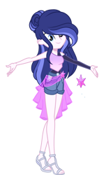 Size: 1724x2835 | Tagged: safe, artist:harmonyvitality-yt, oc, oc only, human, equestria girls, g4, base used, eyelashes, female, offspring, parent:flash sentry, parent:twilight sparkle, parents:flashlight, sandals, simple background, smiling, solo, transparent background