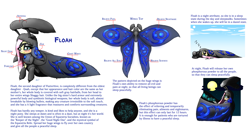 Size: 5068x2699 | Tagged: safe, artist:questionmarkdragon, oc, oc only, oc:floah, hybrid, bio in description, magical parthenogenic spawn, offspring, onomatopoeia, parent:fluttershy, reference sheet, solo, sound effects, spread wings, wings, zzz