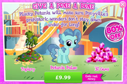 Size: 1957x1297 | Tagged: safe, gameloft, petunia paleo, earth pony, pony, g4, my little pony: magic princess, advertisement, costs real money, english, female, filly, foal, gem, hair tie, introduction card, mare, mobile game, numbers, pone, sale, solo, text