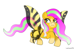 Size: 4257x2852 | Tagged: safe, artist:small-brooke1998, oc, oc only, oc:radiant morning shine, flutter pony, pony, butterfly wings, flying, simple background, solo, transparent background, wings, worried