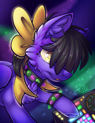 Size: 2550x3300 | Tagged: safe, artist:mychelle, oc, oc:neon notes, earth pony, pony, bow, female, hair bow, high res, mare, quadrupedal, solo