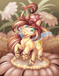 Size: 2550x3300 | Tagged: safe, artist:mychelle, oc, oc:dandelion, fairy, fairy pony, original species, female, flower, high res, quadrupedal, solo