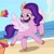 Size: 1008x1008 | Tagged: safe, screencap, pipp petals, sunny starscout, earth pony, pegasus, pony, g5, my little pony: tell your tale, opaline alone, spoiler:g5, spoiler:my little pony: tell your tale, adorapipp, beach, cute, female, food, mare, offscreen character, open mouth, pie, smiling, solo, spread wings, wings