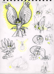 Size: 2892x4000 | Tagged: safe, artist:ja0822ck, oc, oc only, bat pony, pony, big ears, food, impossibly large ears, mango, multiple ears, prehensile ears, punch, traditional art