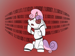 Size: 1039x775 | Tagged: safe, artist:cotarsis, sweetie belle, pony, robot, robot pony, unicorn, g4, binary, solo, sweetie bot