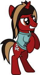 Size: 672x1265 | Tagged: safe, artist:lightningbolt, derpibooru exclusive, pony, unicorn, g4, .svg available, all time low, clothes, dyed mane, dyed tail, grin, horn, jack barakat, male, ponified, rearing, shirt, show accurate, simple background, smiling, solo, stallion, svg, t-shirt, tail, transparent background, vector
